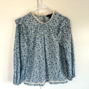 J.Crew Flutter Sleeve Blue & White Floral Blouse Size Small
